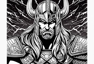 The Mighty Thor  with lightning in the background tattoo idea