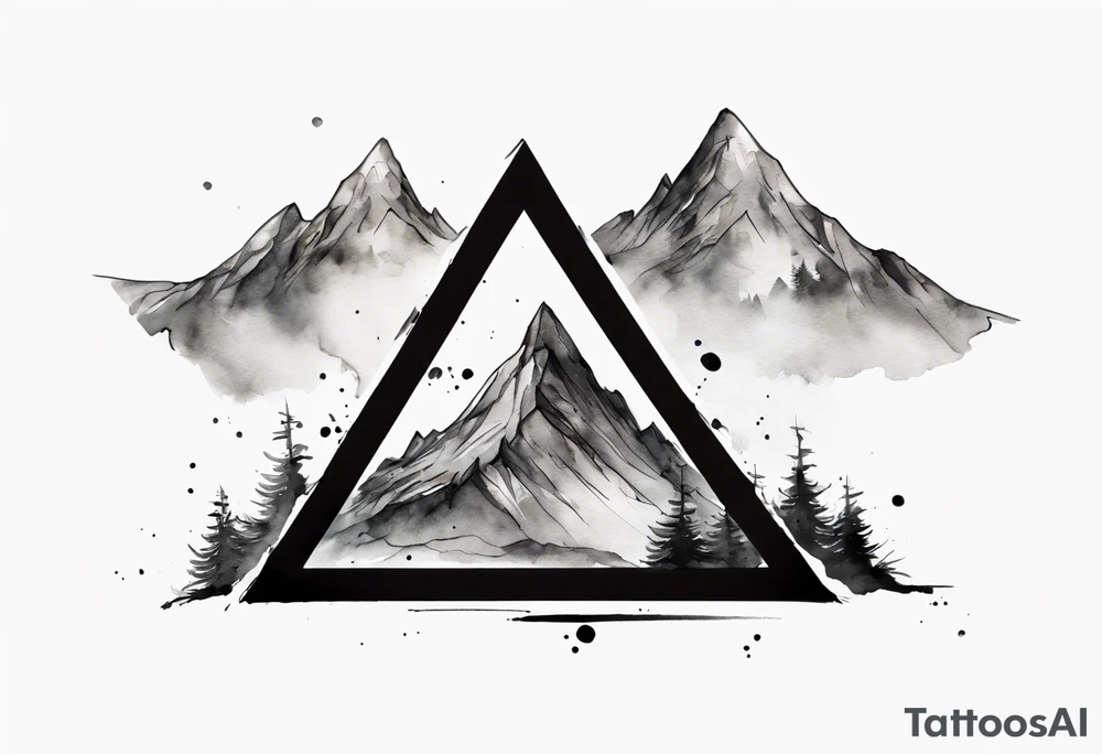 simple solid black triangle in the foreground, mountain landscape in the background, by weta digital tattoo idea