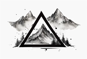 simple solid black triangle in the foreground, mountain landscape in the background, by weta digital tattoo idea