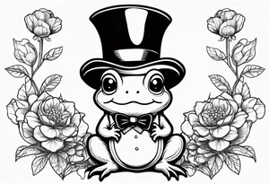 Cute toad wearing top hat and a suit standing on its Back legs while holding flowers tattoo idea