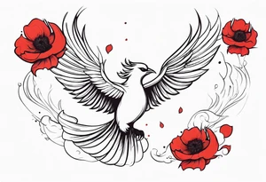 abstract pheonix holding red poppies in flight tattoo idea