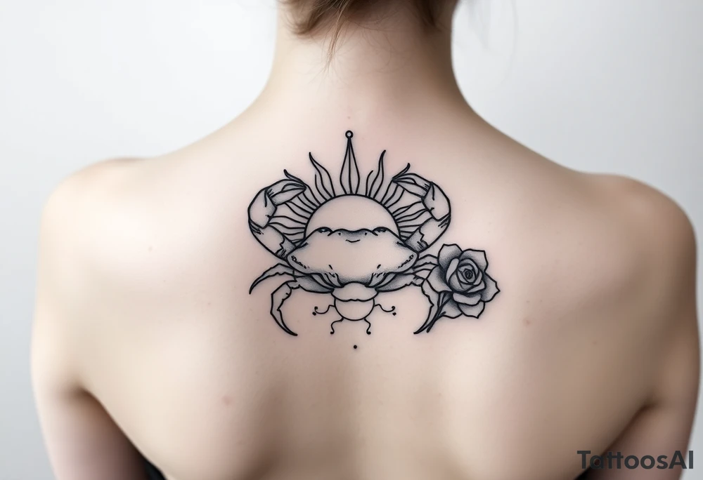Crab sun and rose tattoo idea