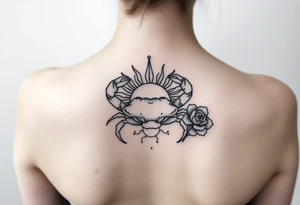 Crab sun and rose tattoo idea