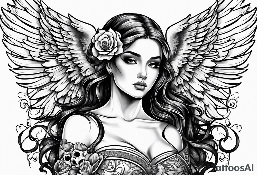 Beautiful angel with skull tattoo idea