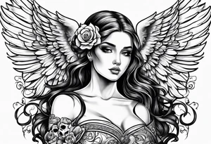 Beautiful angel with skull tattoo idea