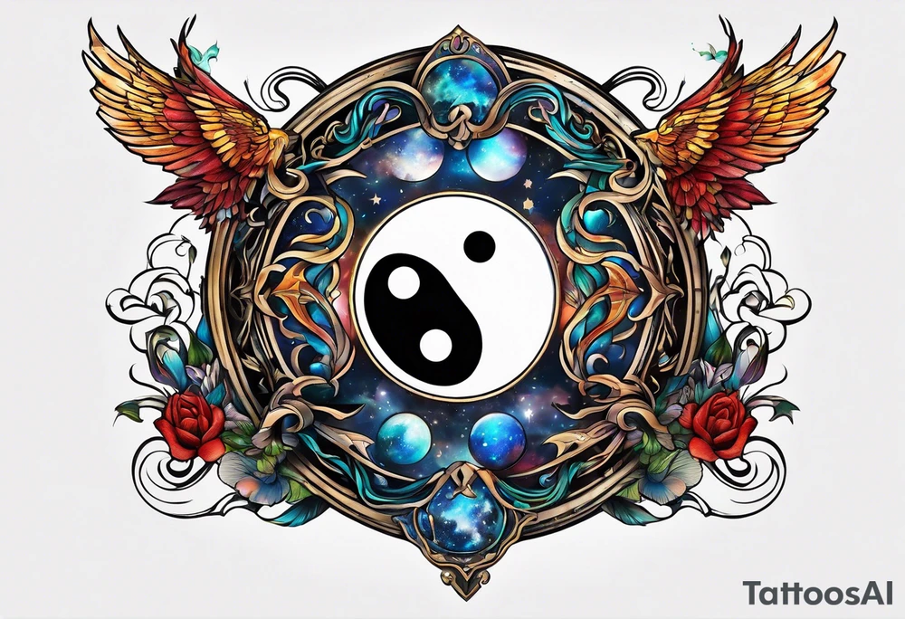 Yin and yang with Sagittarius symbol tattoo idea