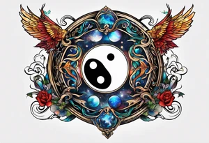 Yin and yang with Sagittarius symbol tattoo idea