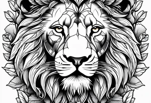 Lion face with leaves tattoo idea