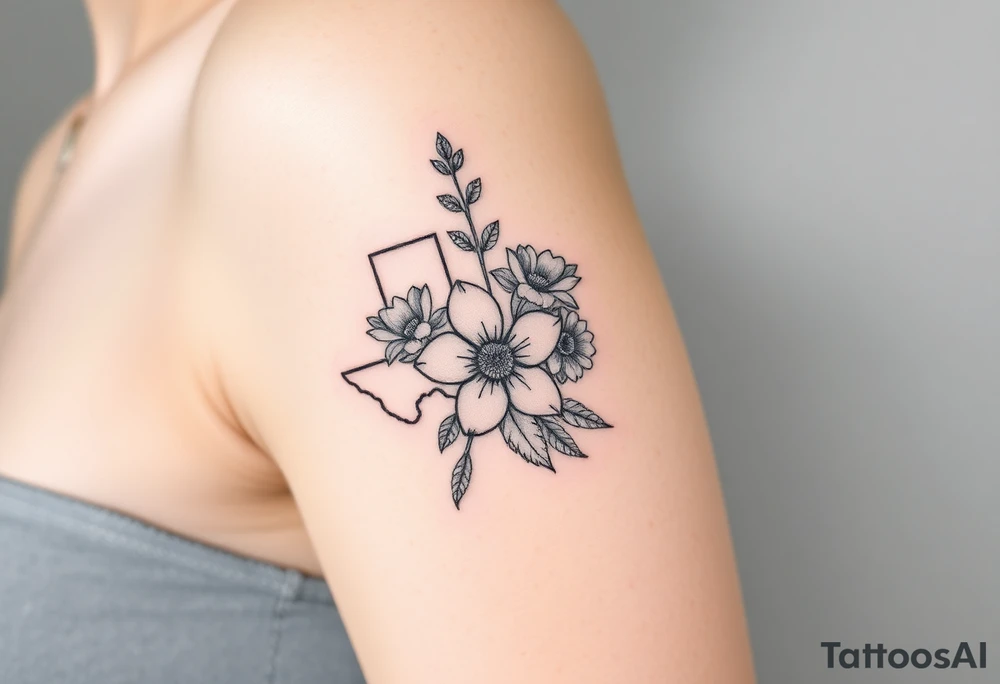 Texas state flower bouquet with Washington state flower and Connecticut state flower tattoo idea