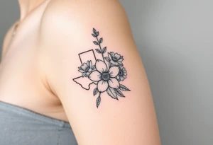 Texas state flower bouquet with Washington state flower and Connecticut state flower tattoo idea
