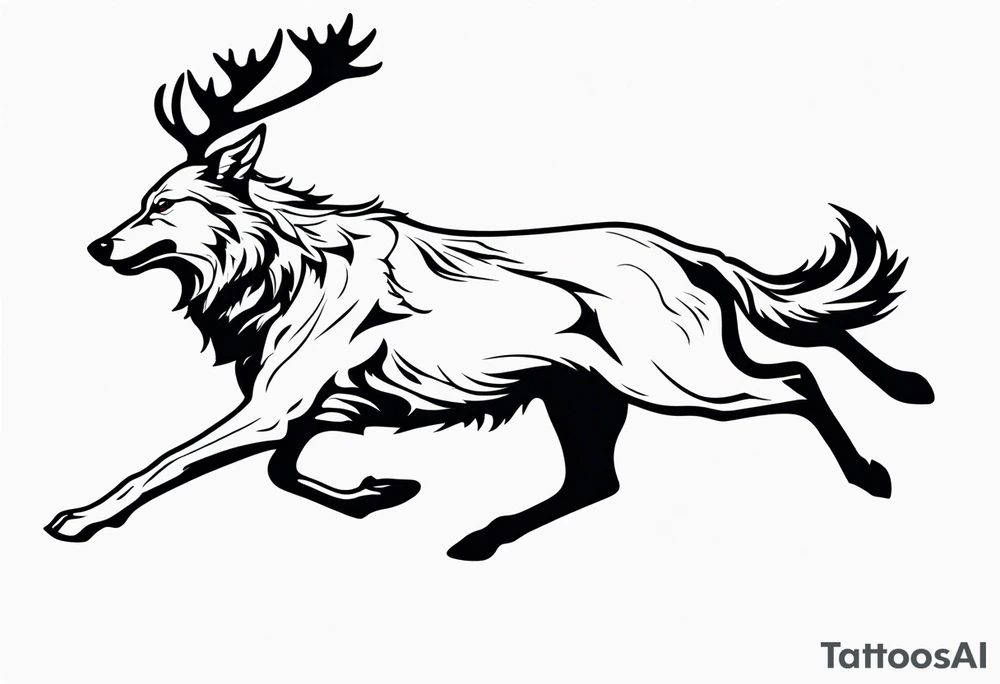 stag running with wolf tattoo idea