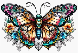 Flower chest piece, 
crystals, moth tattoo idea