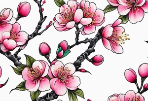 Vibrant, pink plum blossom flowers tattoo idea