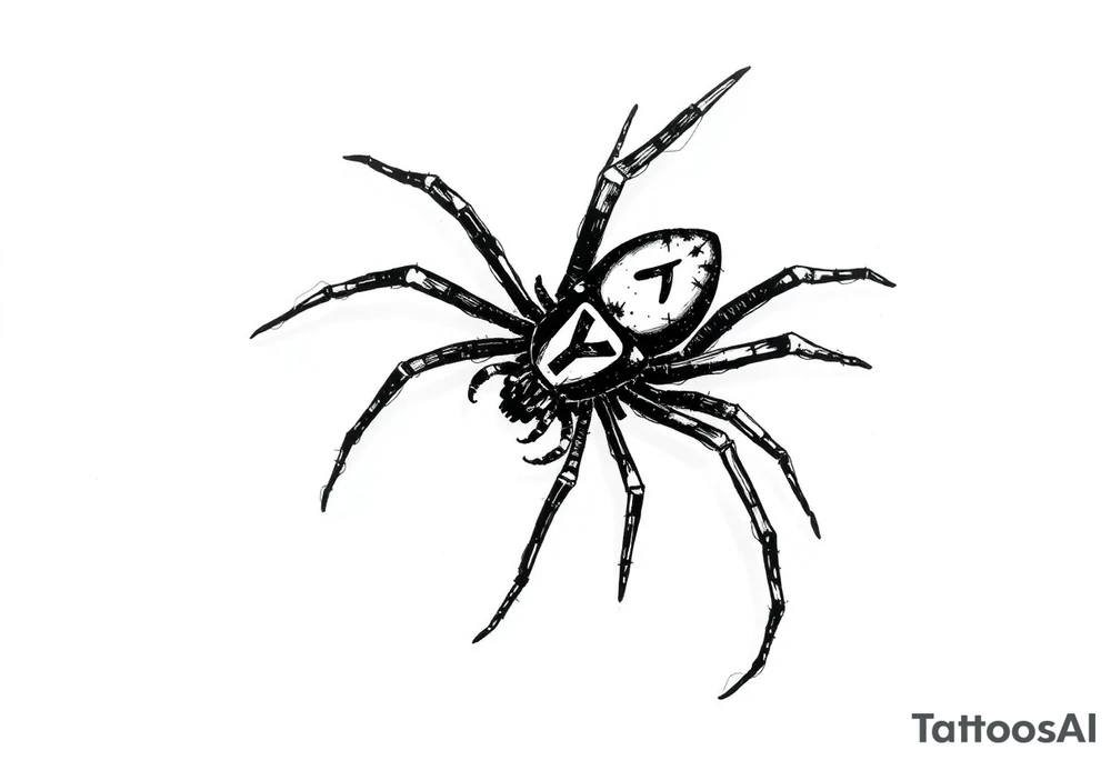 Black widow Spider crawling down sideways with the letter Y on the body of the spider tattoo idea
