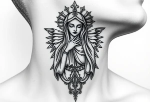 russian christian virgin mary neck design front facing tattoo idea
