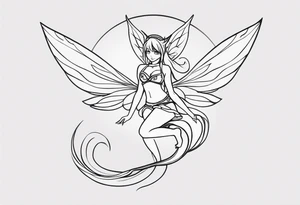 A fairy with a tail inspired by the logo of the show called Fairy Tail leaning in with her body tattoo idea