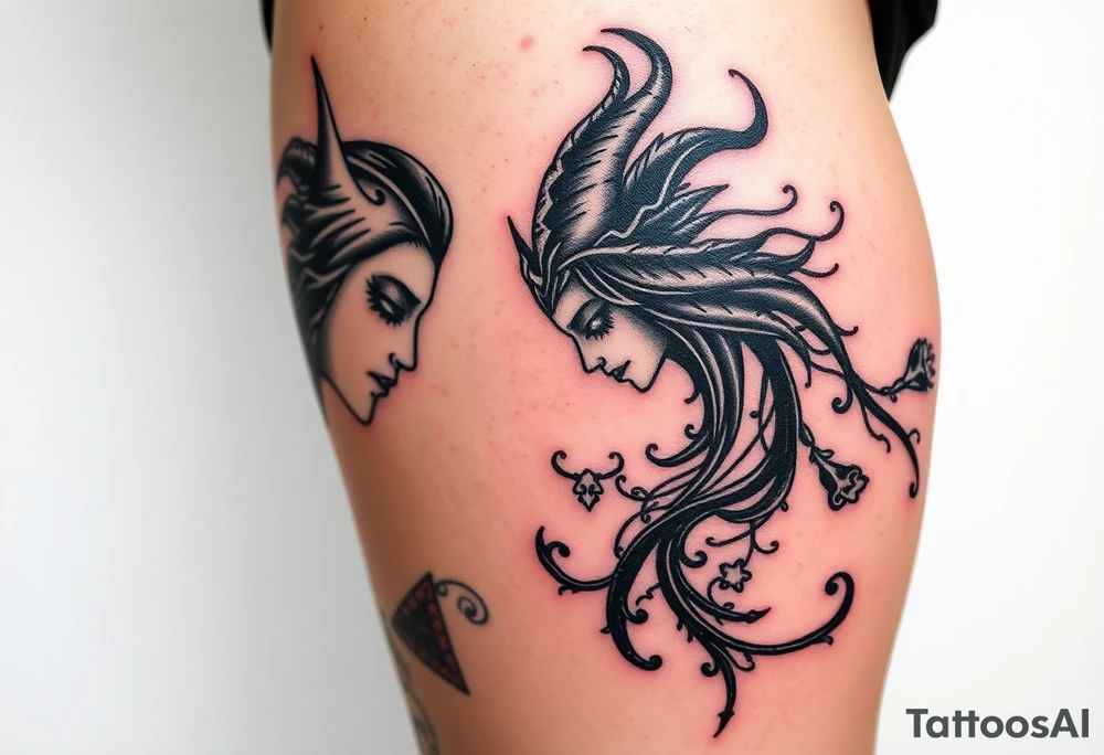 Something representing madness amd genius, good and evil, light and dark, curses and girly tattoo idea