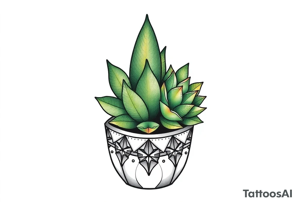 cute cacti and succulent in a pot tattoo idea