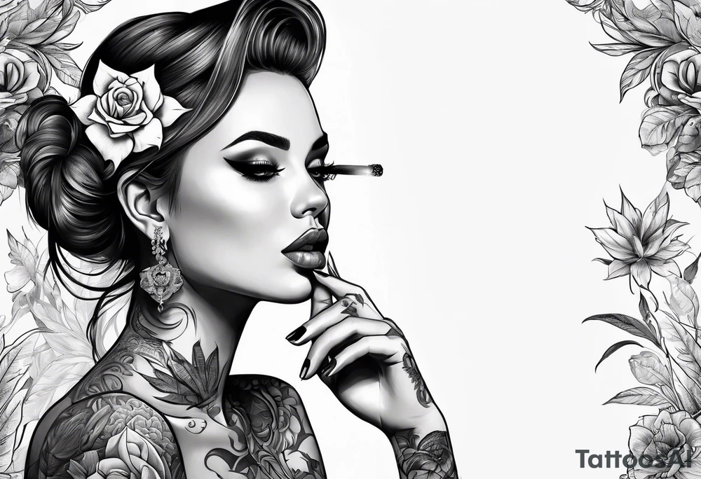 girl with tattoos smoking weed,full body tattoo idea