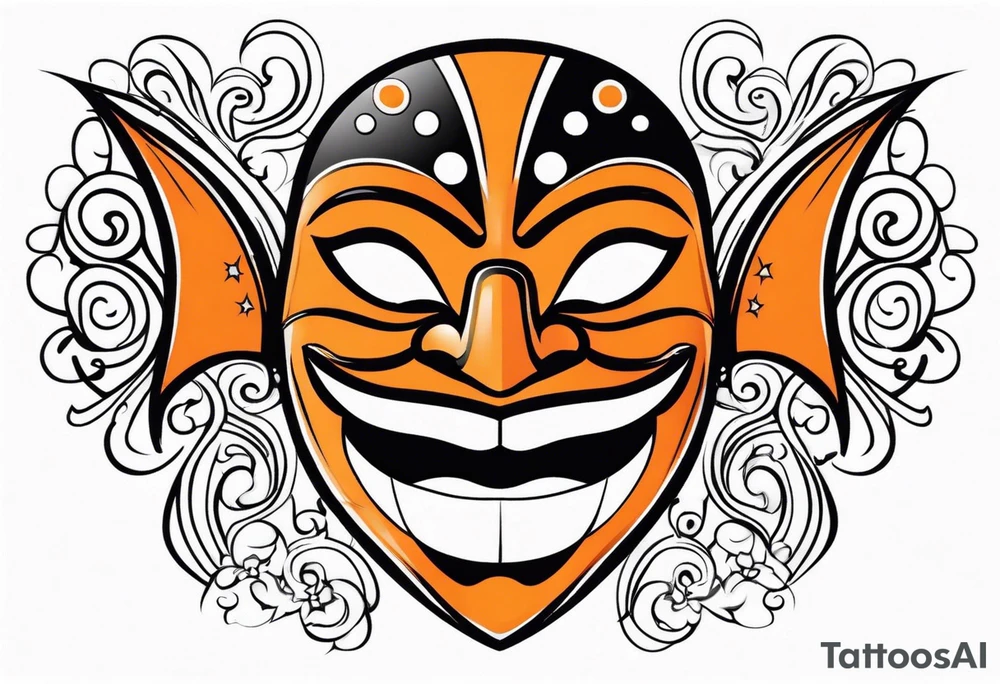 Laughing mask that is orange and black simplistic tattoo idea