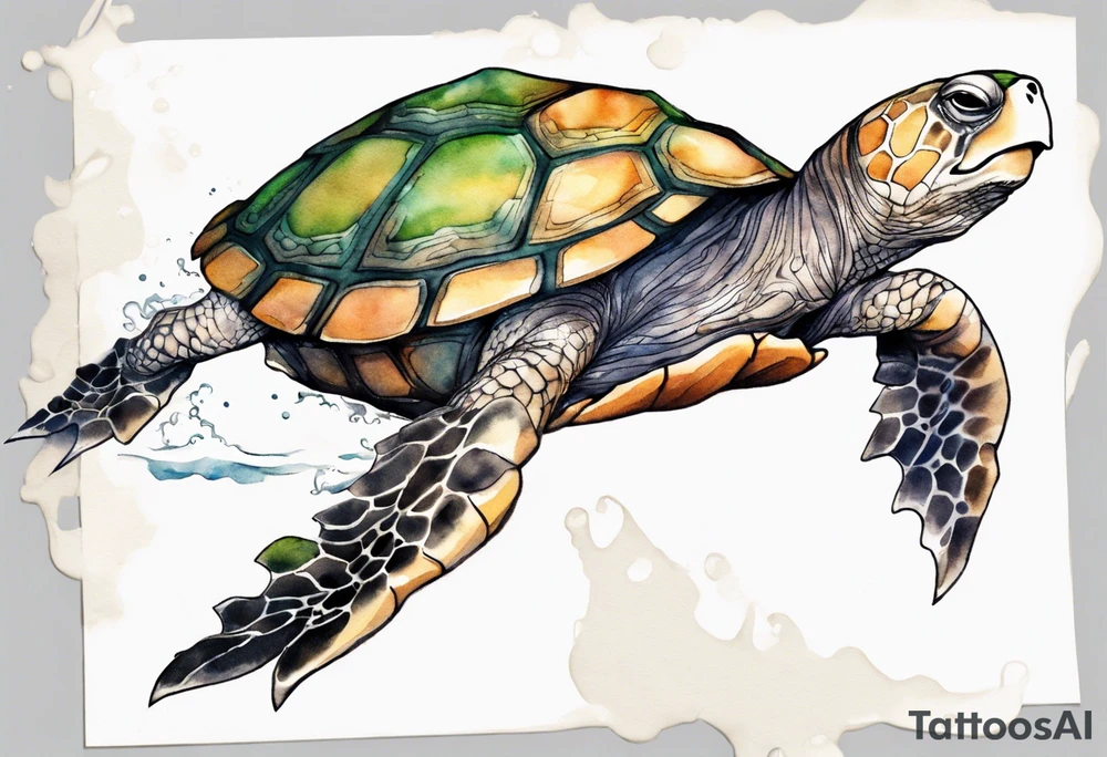 a creature that looks like a turtle covered in fur, on the shore tattoo idea