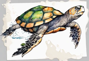 a creature that looks like a turtle covered in fur, on the shore tattoo idea