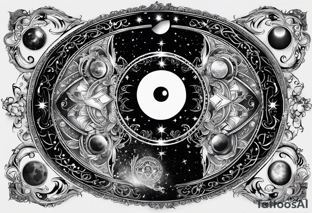 Astrology, Cancer & Aquarius, Natal Chart, angelic, vision, planetary, yin yang, the moon, spiritual third eye, mystical armband tattoo idea