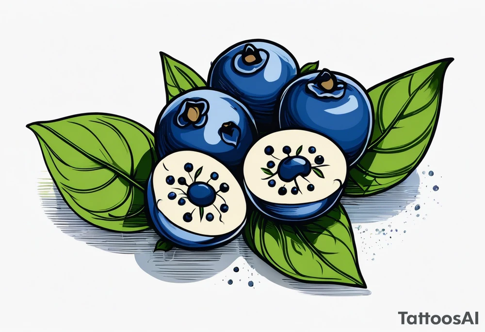 3 blueberries with a single leaf tattoo idea