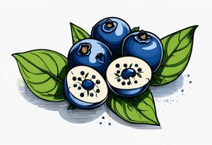 3 blueberries with a single leaf tattoo idea