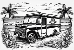 Coffee mug with beach scene on it for coffee truck logo tattoo idea