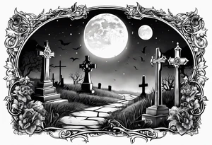graveyard with moon with the words death where is your sting tattoo idea