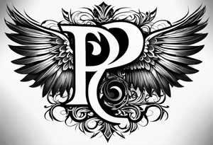 Letter P with angle wings , small size for hip tattoo idea