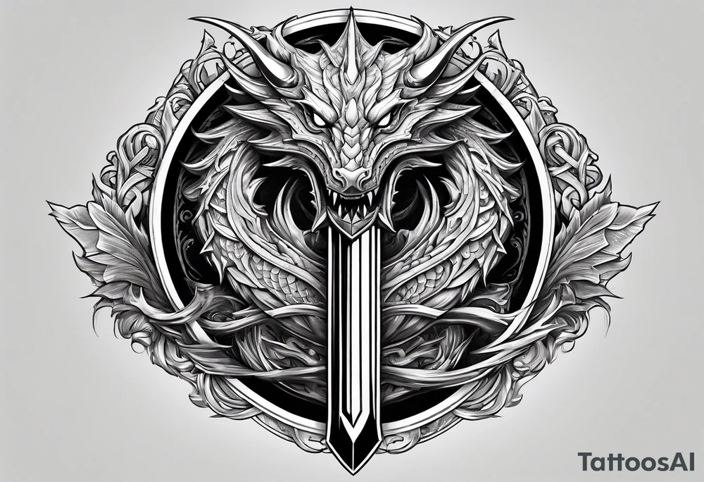 Valhalla sword shield dragon axe tattoo idea