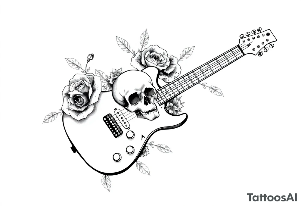 Electric guitar with skulls and roses tattoo idea