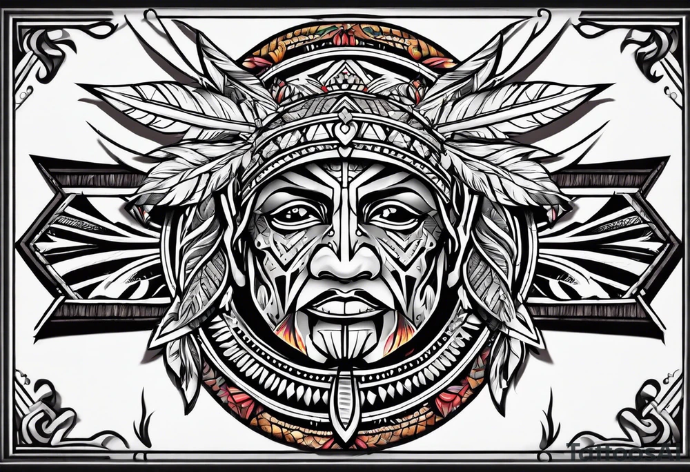 Puerto Rican tribal arm tattoo with spears tattoo idea
