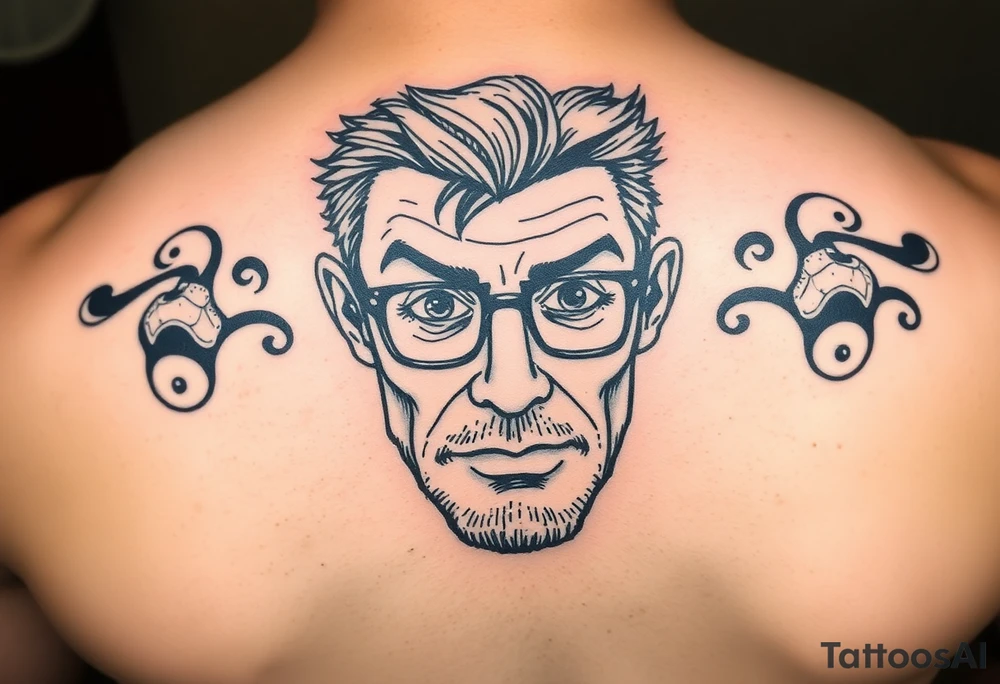 The face of a nerdy man emphasized that he should be used as a urinal tattoo idea