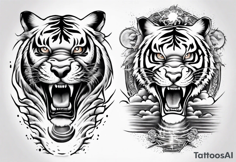 Tiger sleeve tattoo with lightning and the sun
Forearm sleeve tattoo idea