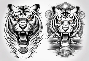 Tiger sleeve tattoo with lightning and the sun
Forearm sleeve tattoo idea