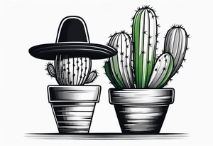 Cactus in a pot wearing a sombrero black and grey tattoo idea