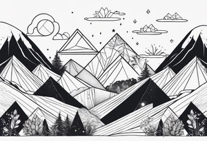 thick line art of space and nature in diamond shape and negative space tattoo idea