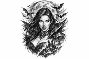 female vampire,bats,moon. tattoo idea