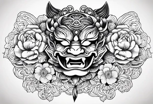 Japenese henya mask peony tattoo idea