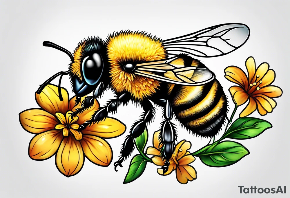 Little Bee and flowers tattoo idea