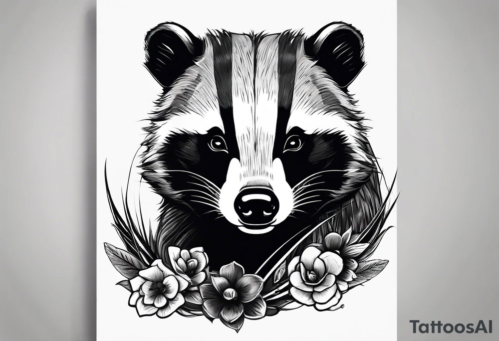 aggressive and killer badger/wolverine with cute face and some quotes tattoo idea