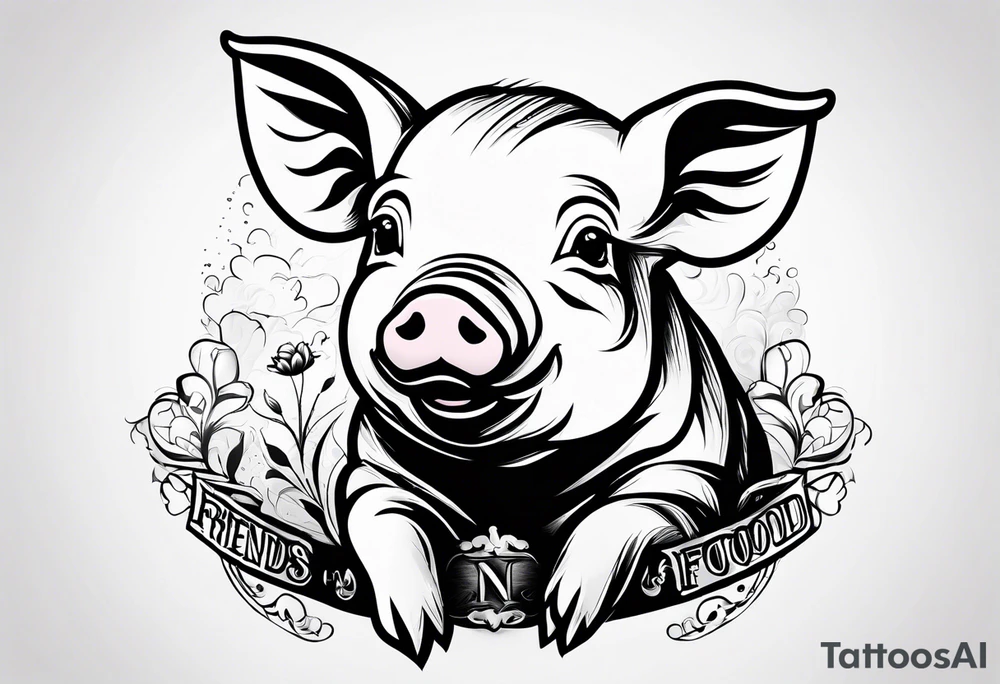 cute pig or piglet.
with text: "friends not food" tattoo idea