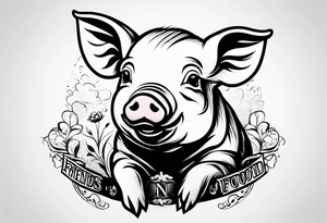 cute pig or piglet.
with text: "friends not food" tattoo idea