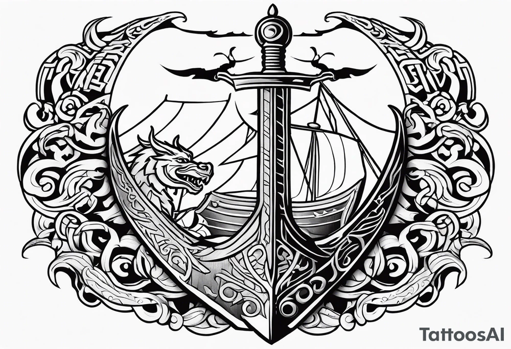 Valhalla sword shield viking ship dragon head tattoo idea Valhalla sword shield viking ship dragon head tattoo idea