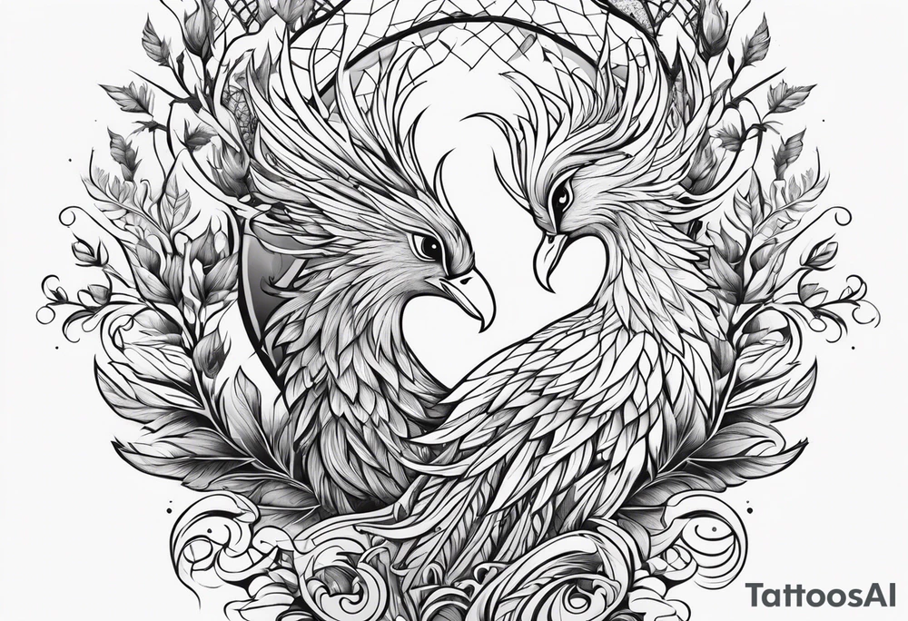 Phoenix with virgo and tree tattoo idea