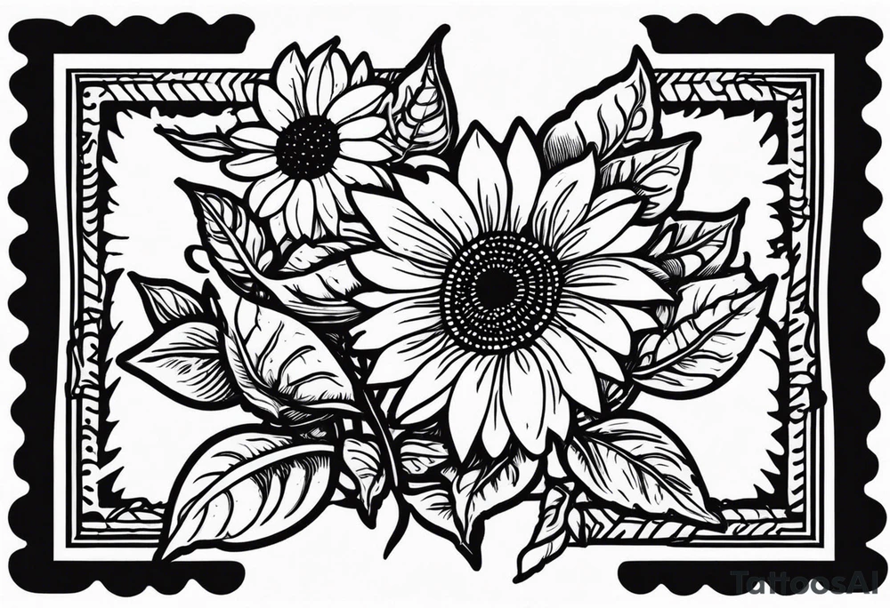 stamp  and sunflowers inside tattoo idea