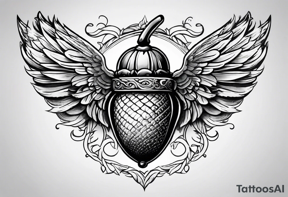 Flying acorn with wings tattoo idea